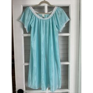 Vintage 70's Private Moments Lace Baby Blue Nightgown Sleepwear Romantic Cottage